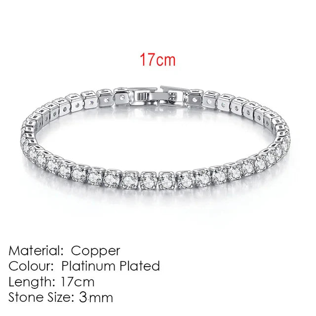 Zircon Tennis Bracelet for Women and Men with Silver Color 2.5mm 3mm 4mm 5mm Dazzling Crystal Hand Chain Wedding Gift Fashion Jewelry