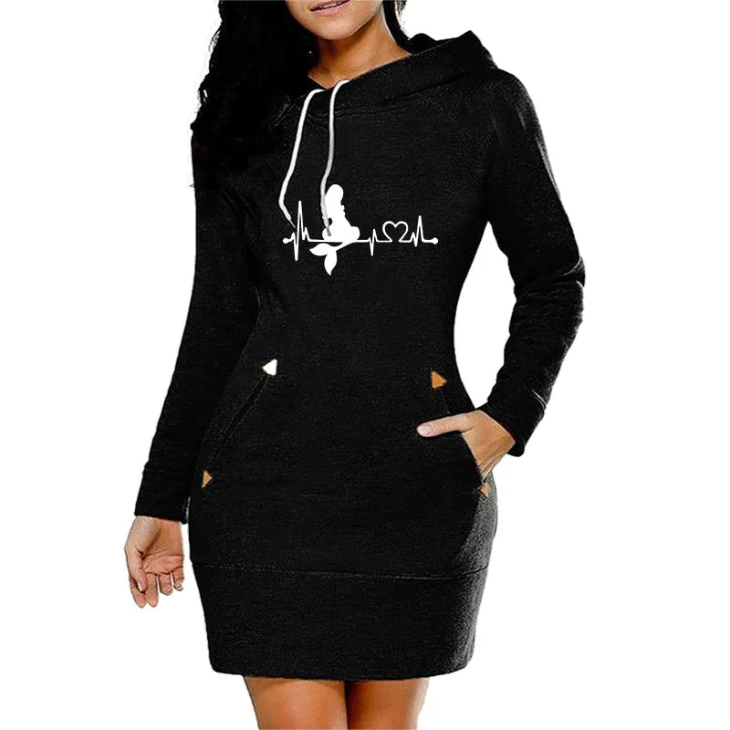 Women's Hooded Fleece Dress With Side Zip Knee Length