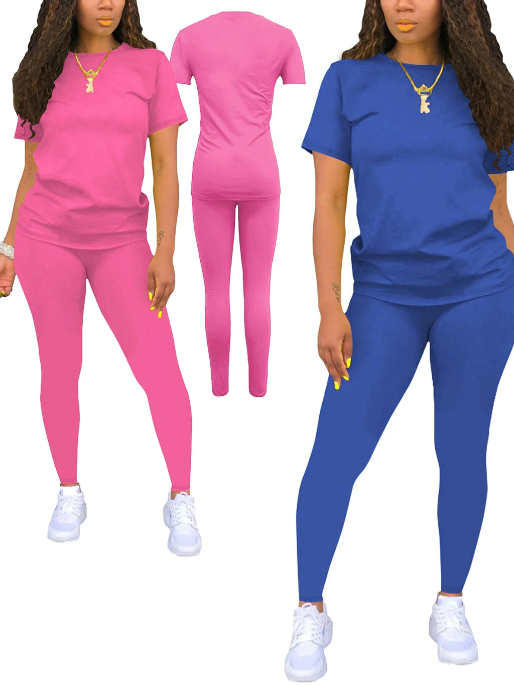 Women's Summer Two Piece Jogger Set with Short Sleeve Top and Matching Shorts