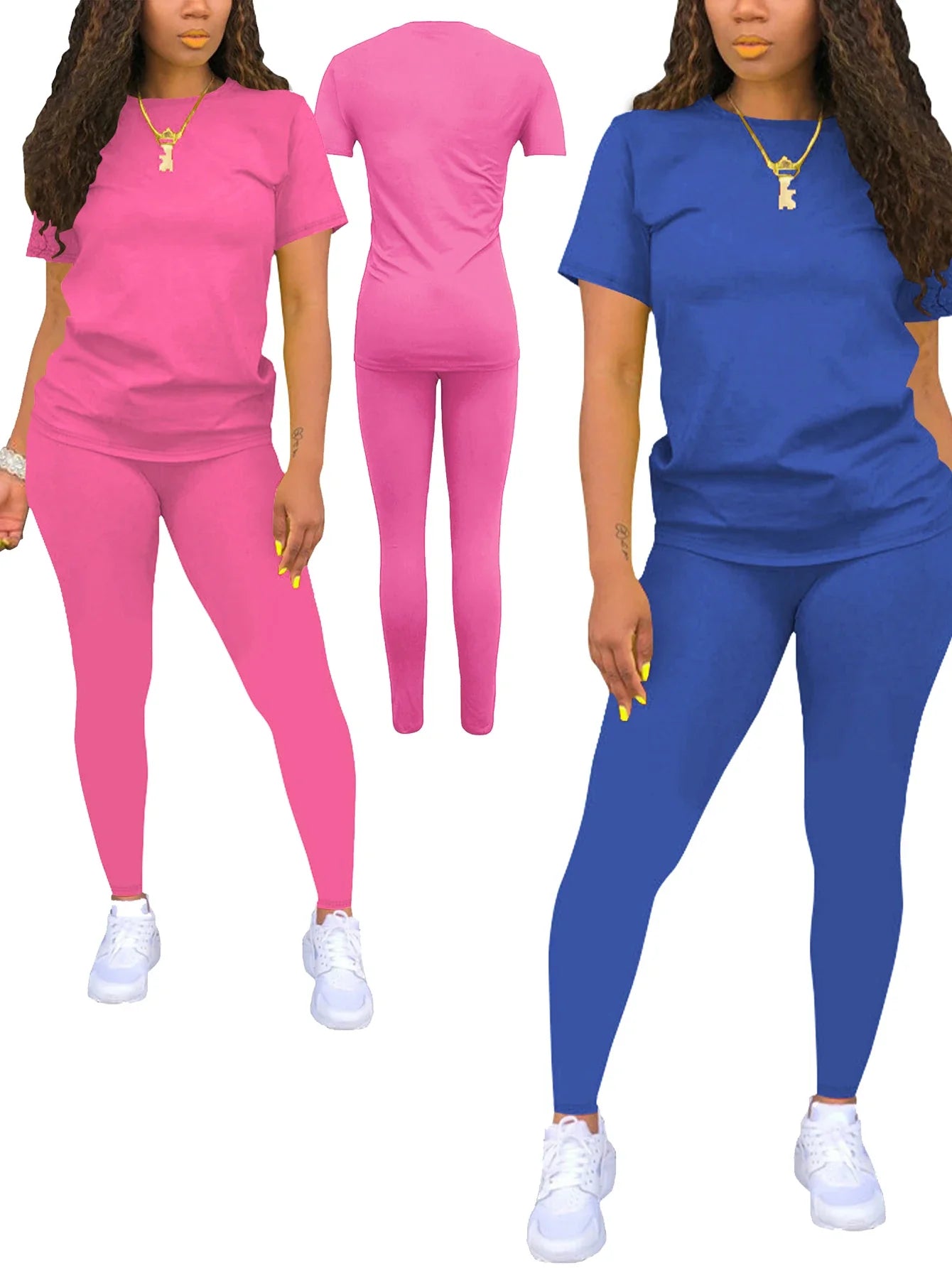 Women's Summer Two Piece Jogger Set with Short Sleeve Top and Matching Shorts