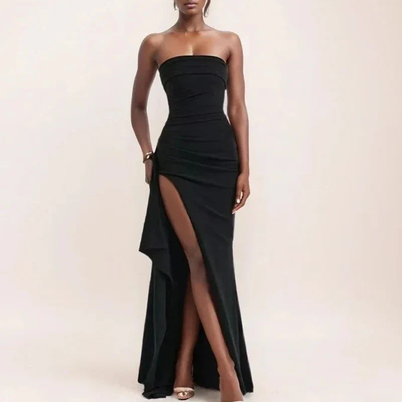 Backless Strapless Evening Dress With Slit Long Gown