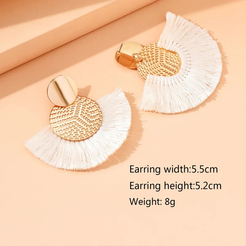 Bohemian Big Tassel Dangle White Fringe Earrings for Women Statement Jewelry