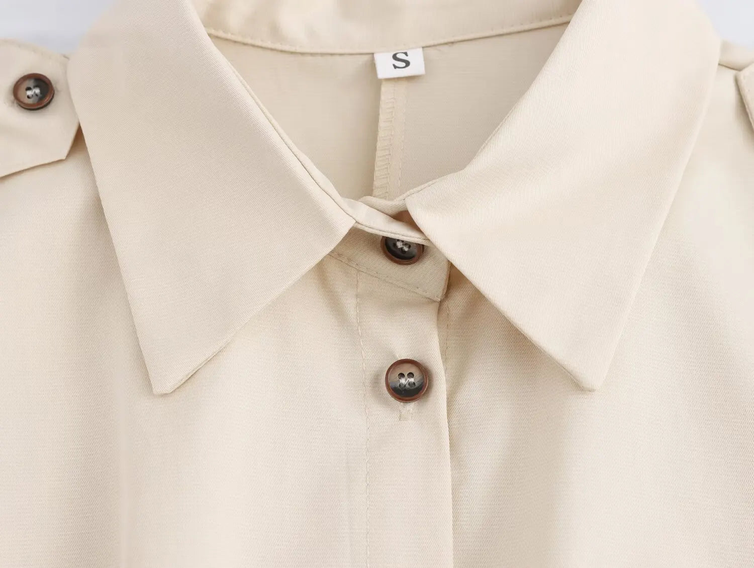 Versatile Women's Slim Fit Short Sleeve Lapel Shirt with Decorative Belt Strap and Curling Detail