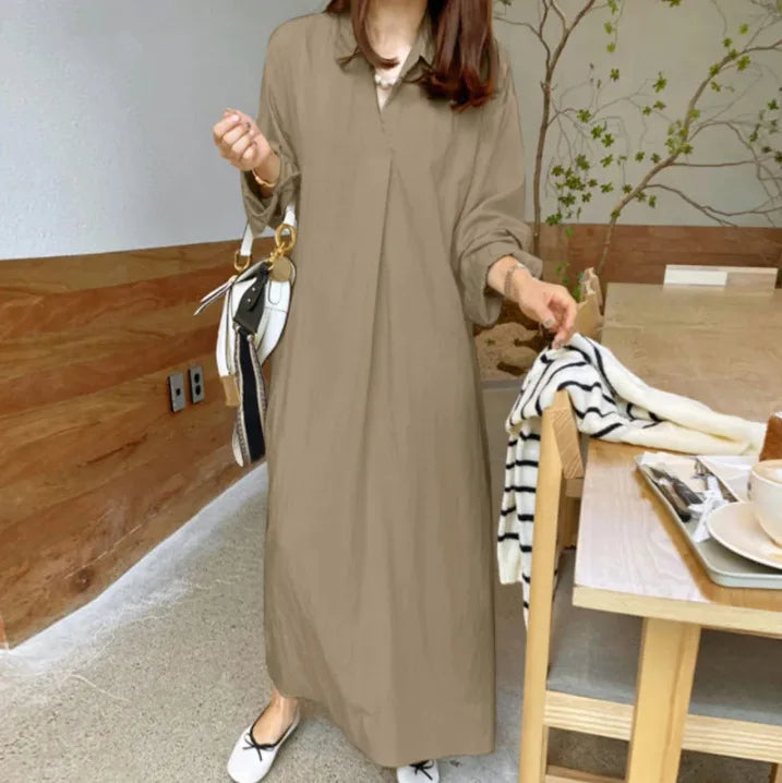 Cotton Linen Polo Shirt Long Sleeve Loose Fit for Commute