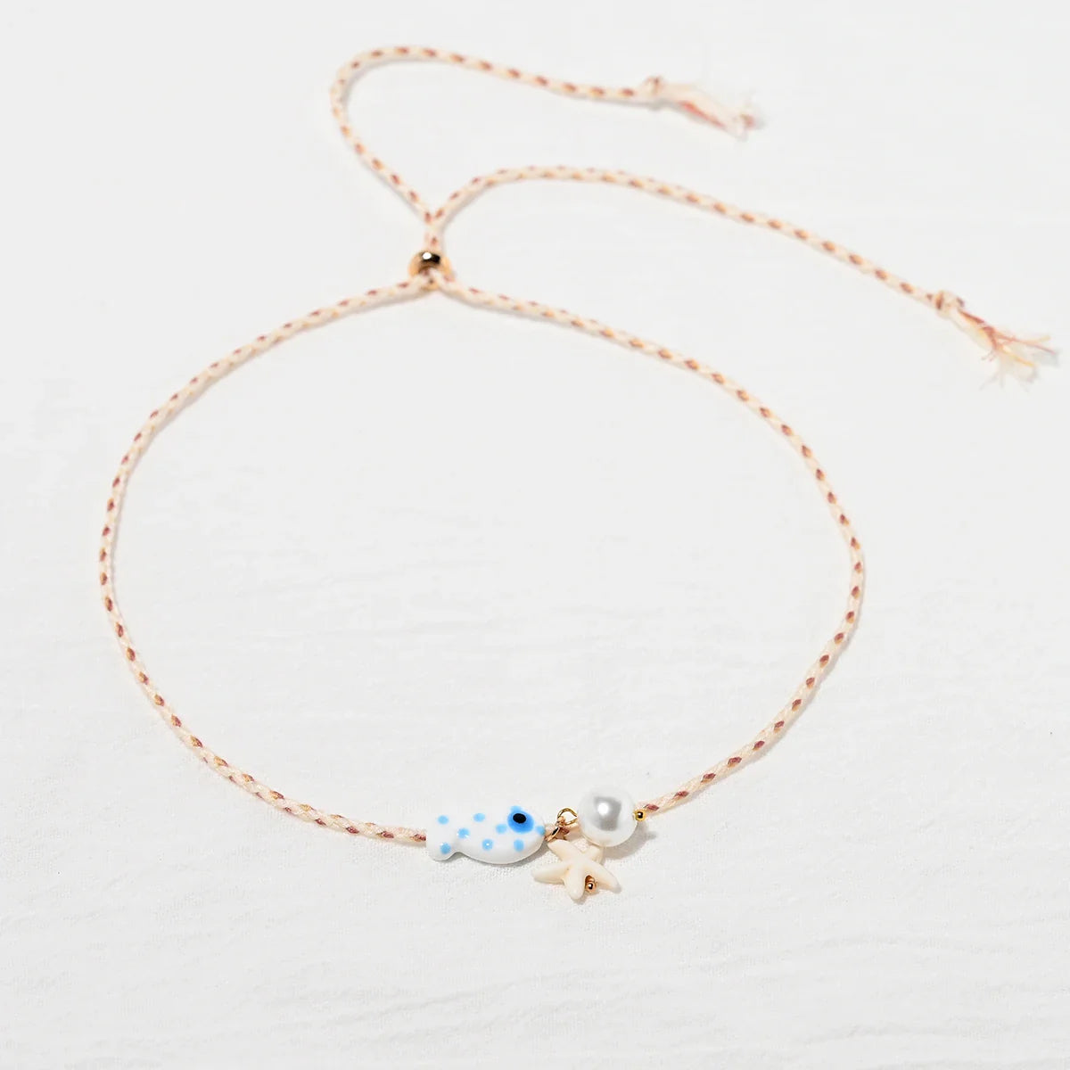 Colorful Bohemian Ceramic Fish Pendant Necklace for Women Adjustable Multicolored Rope Choker