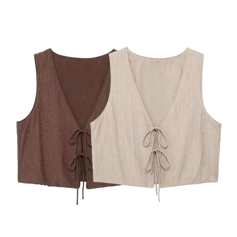 Tied Sleeveless Vest Top and High Waist Midi Skirt Two Piece Set Women's Summer Waistcoat Long Skirt Outfit