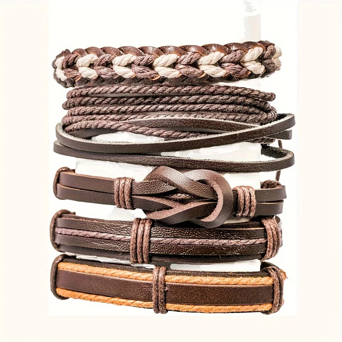 40Pcs Braided Leather Bracelets Set for Men and Women with Wooden Beads Adjustable Cuff Wristbands and Ethnic Tribal Designs