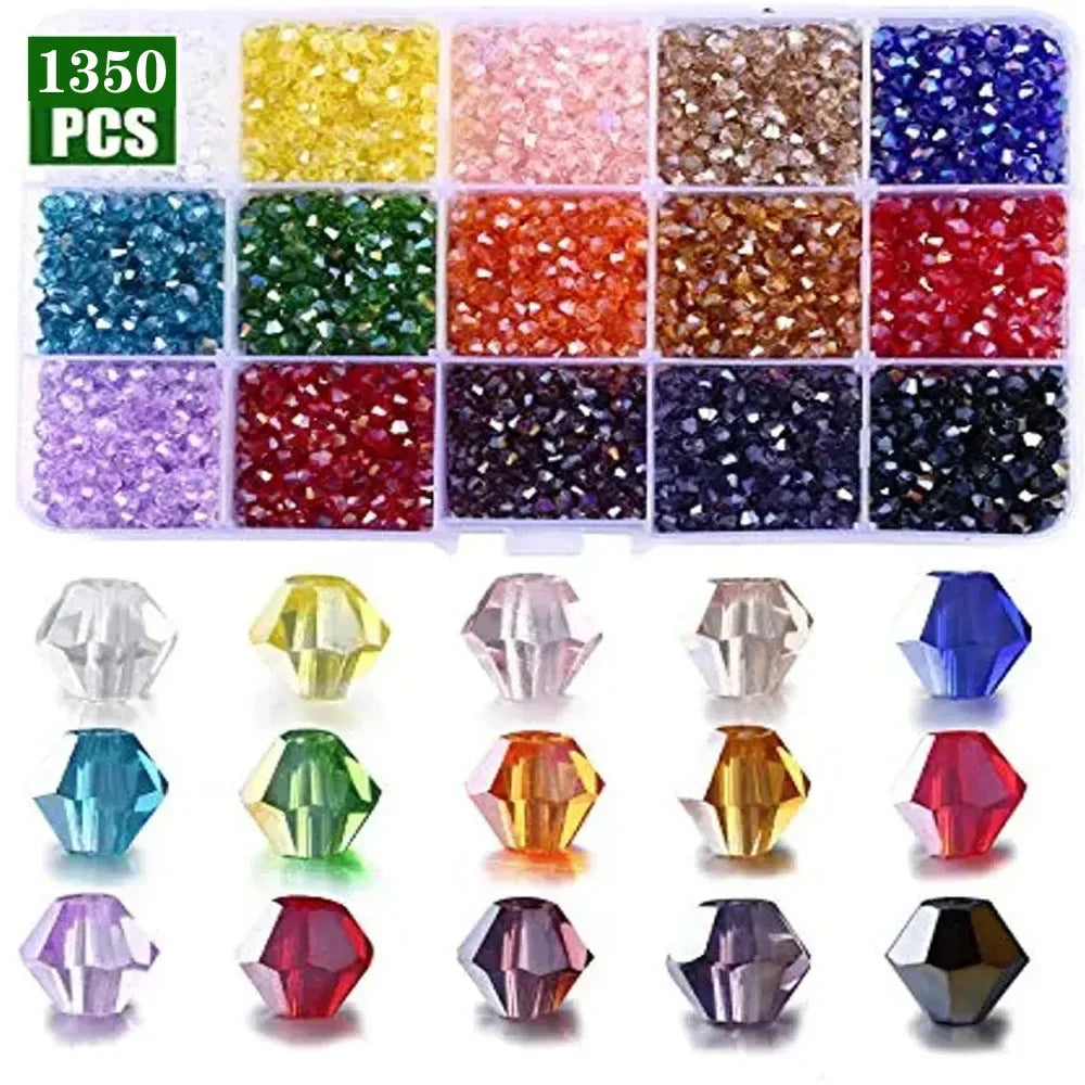 4mm Multicolor Bicone Crystal Beads Set for DIY Bracelet Jewelry Making - 15 Grid Multi-faceted Irregular Glass Bead Kit