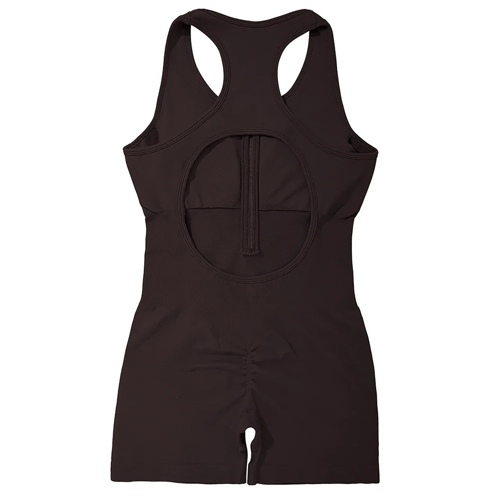 Sleeveless Solid Bodycon Jumpsuit for Women Zipper Front Summer Romper Overalls Fashion Streetwear Sportswear