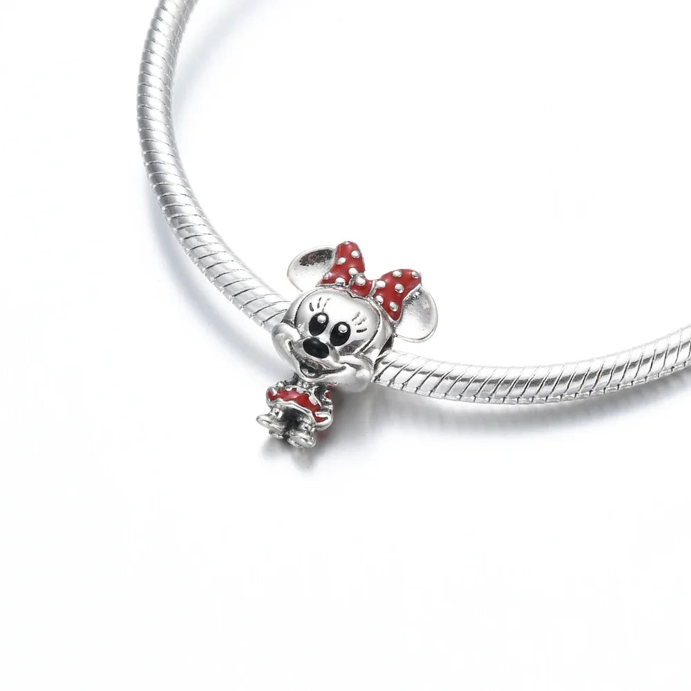 Disney 925 Sterling Silver DIY Charm Compatible With 3mm Bracelets Featuring Mickey Mouse Ferris Wheel And Suitcase Designs