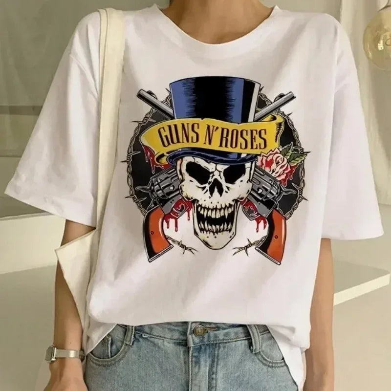 Pistola N Roses Hip Hop Street Style Punk Fashion T-Shirt for Women