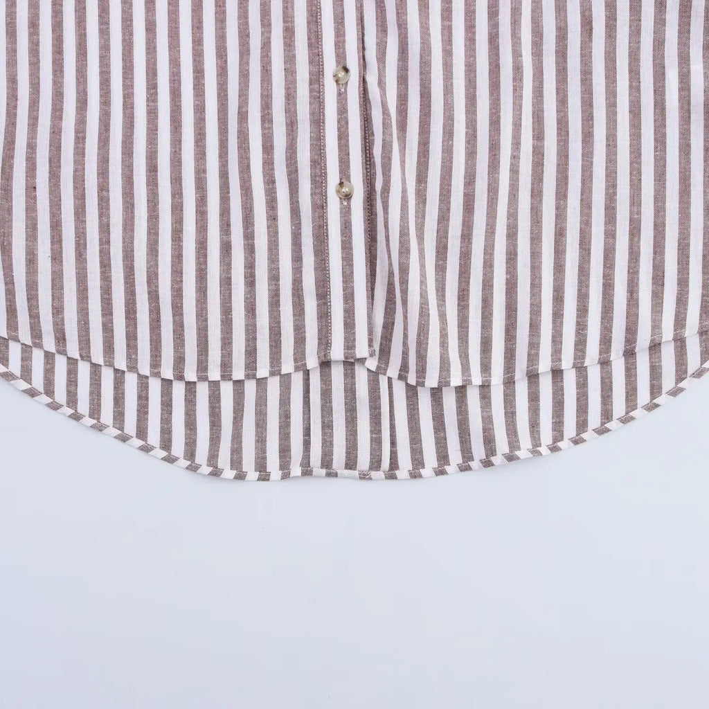 Women's Collared Shirt with Wide Sleeves Simple Striped Single Breasted Stylish Spring Top
