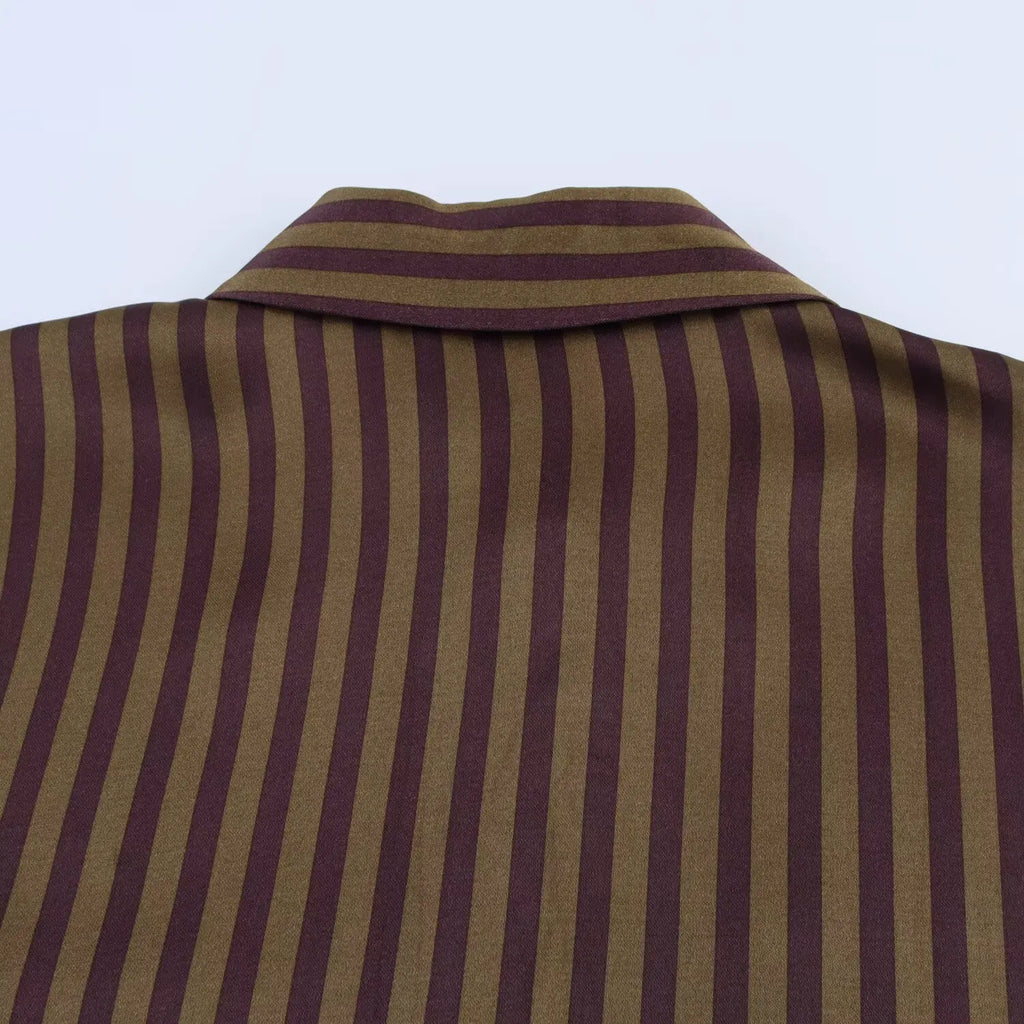 Women's Striped Long Sleeve Shirt with Collar and Striped Casual Pants for Spring Fashion