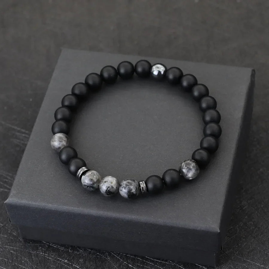 Handmade Men's Natural Stone Bracelet with 8mm Onyx and Tiger Eye Beads for Healing and Style