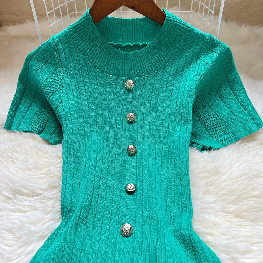 Knit Bodycon Maxi Dress With Short Sleeves O Neck Stylish