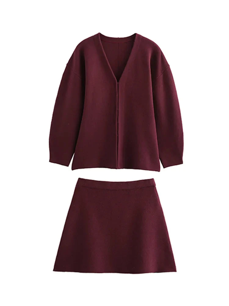 Women's Stylish Knit Mini Skirt Set with Slim Fit Jacket and High Waist Stretch Flat Knit Skirt Casual Chic Outfit