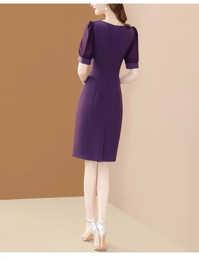 Purple Embroidered A Line Dress For Office And Party