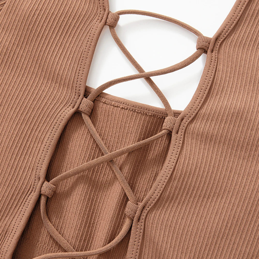 Bodycon Slim Fit Zipper Jumpsuit for Women Casual Brown Fitness Romper Streetwear Playsuit Overall