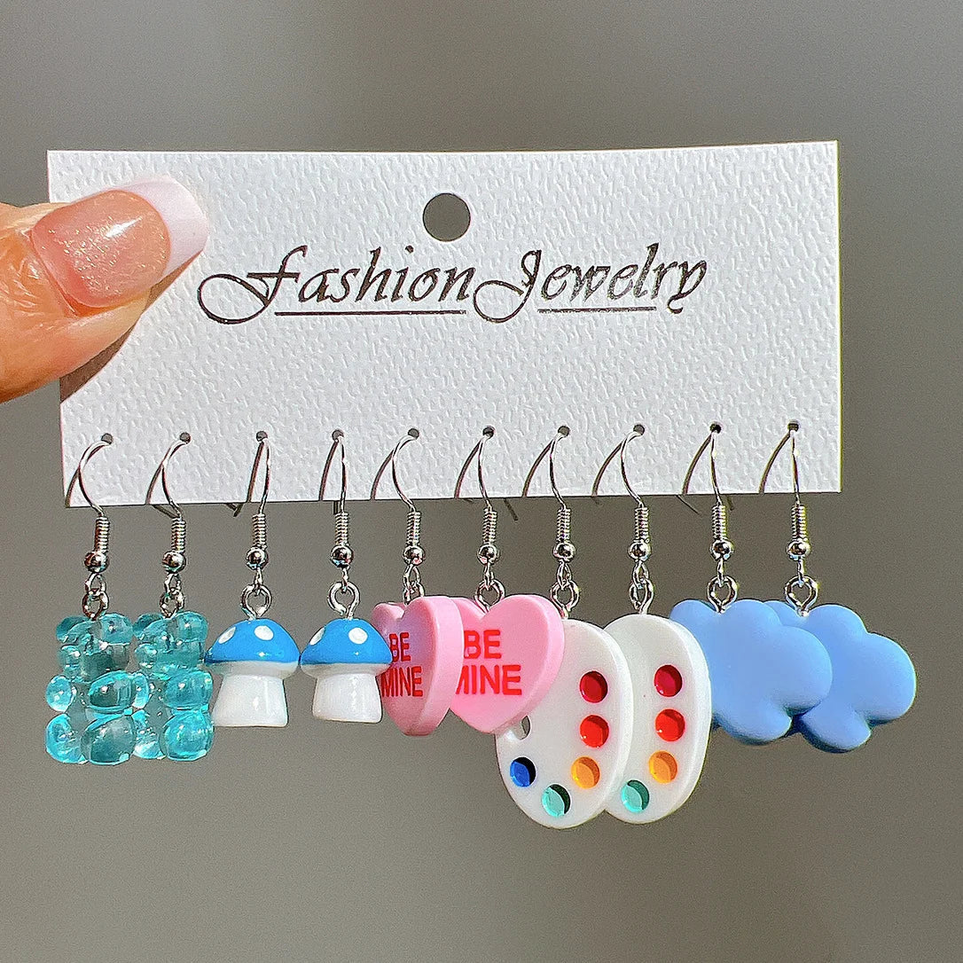 Cute Cartoon Food Fruit Drink Earrings Set for Women Fun Resin Jewelry Gift