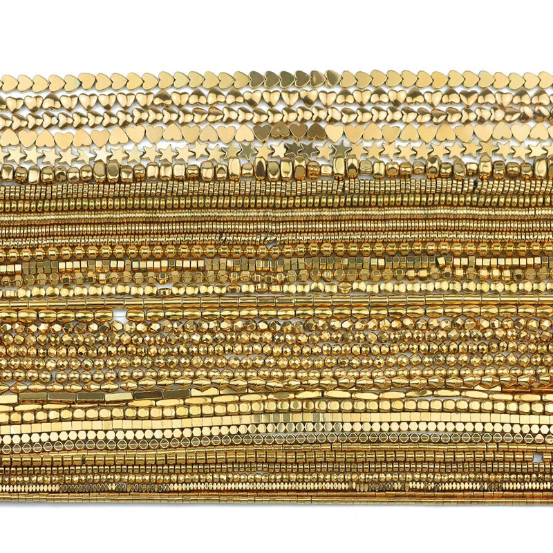 Hematite Natural Stone Gold Plated Loose Beads for DIY Jewelry Making - Star and Heart Shapes