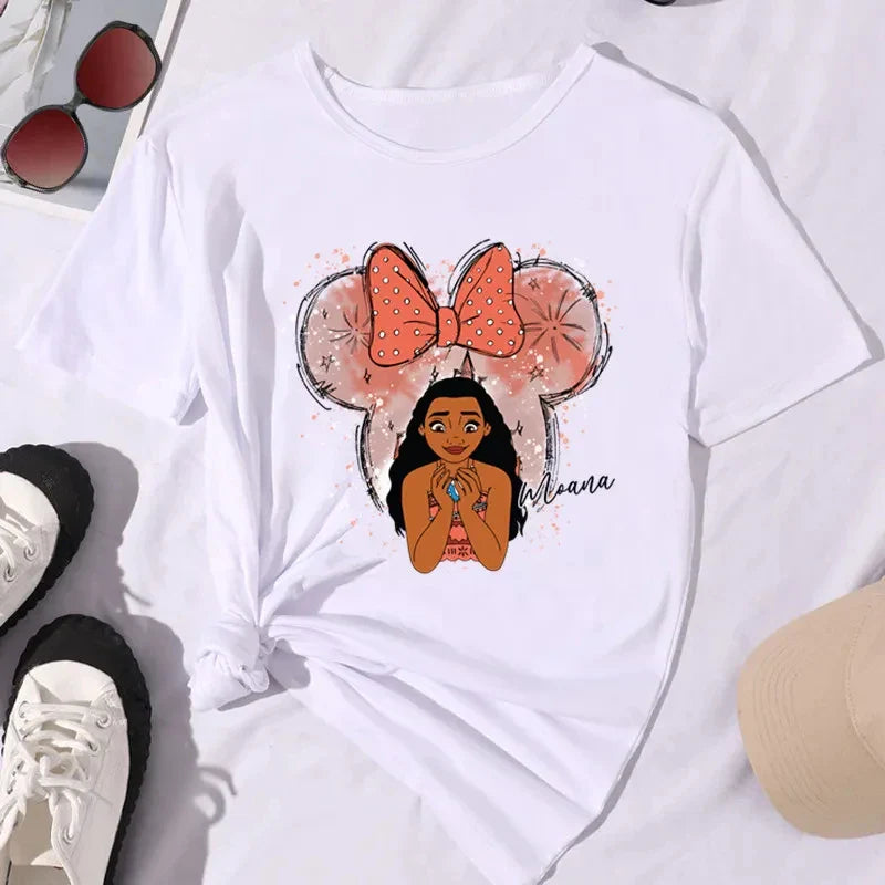Kawaii Disney Princess Women's Cotton T-Shirt Comfortable Short Sleeve Summer Top