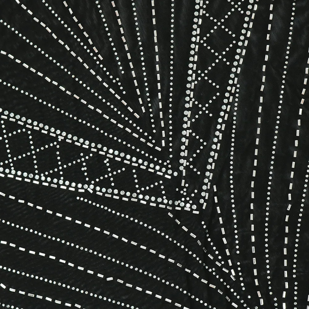 Sexy Mesh Diamond Embellished Maxi Dress for Evening Party