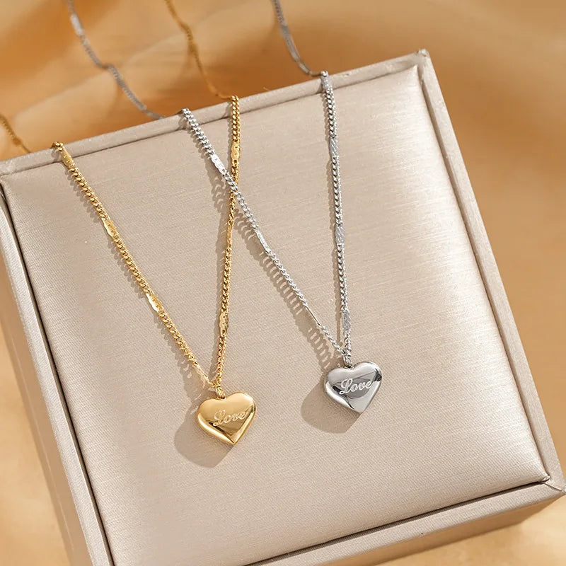 Stainless Steel Heart Necklace for Women Simple Pendant Jewelry Gift