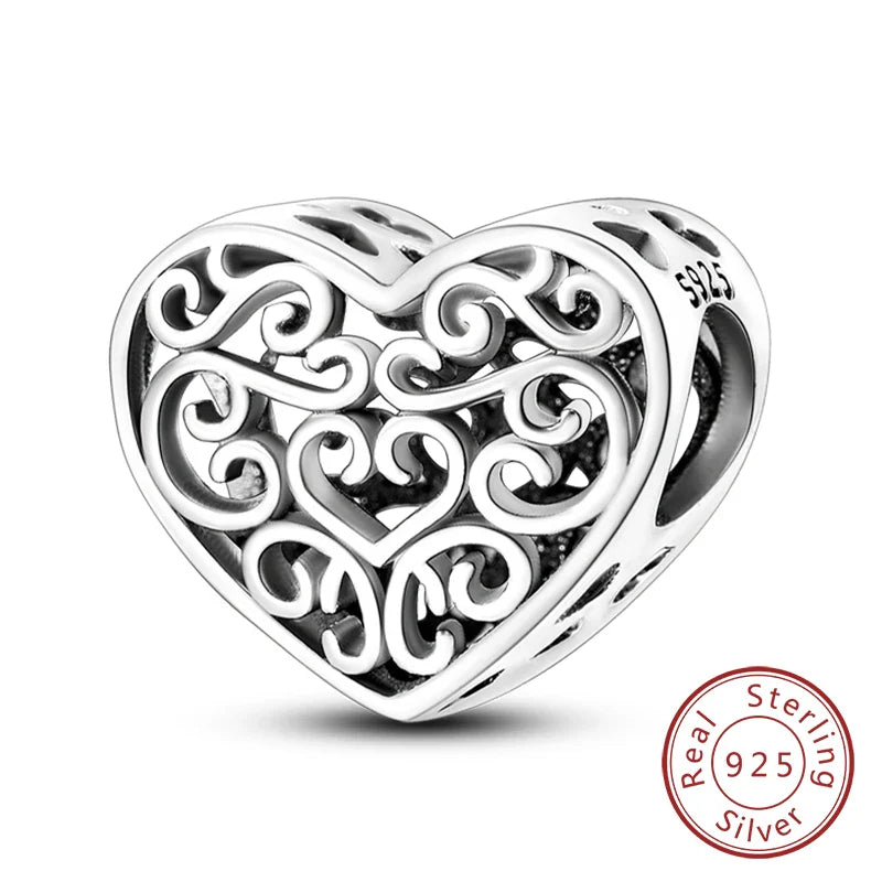 925 Sterling Silver Forever Love Heart Charms Beads for Sister Family Bracelet Jewelry Gifts