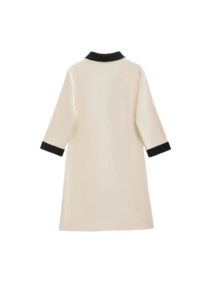 Knitted Mini Dress With Pockets And Golden Buttons For Women