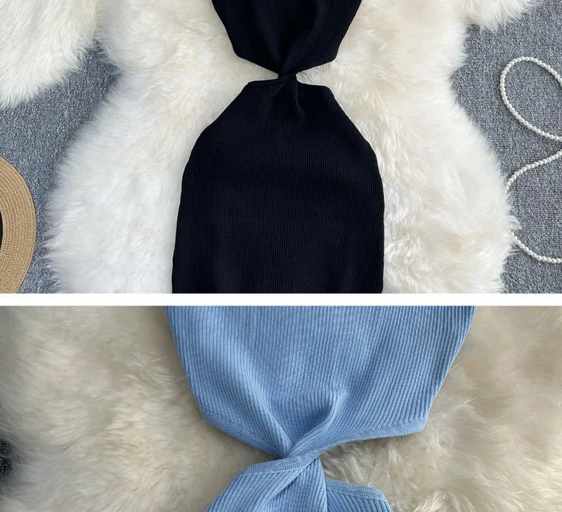 Knot Hollow Out Waist Knitted Bodycon Maxi Dress For Women