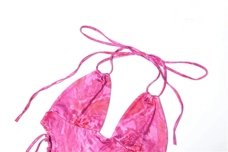 Backless Tie-Dye Side Shirring Jumpsuit for Women Sleeveless Skinny Overalls Sexy Clubwear and Workout Midnight Party Outfit