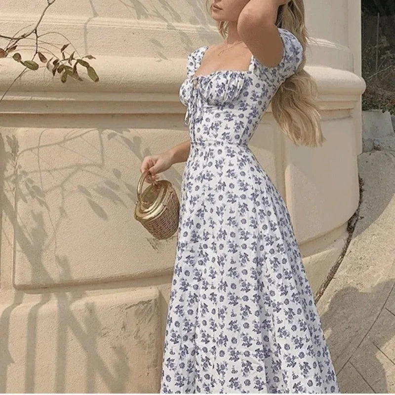 Women Off Shoulder Ruffle Floral Dress With Square Collar