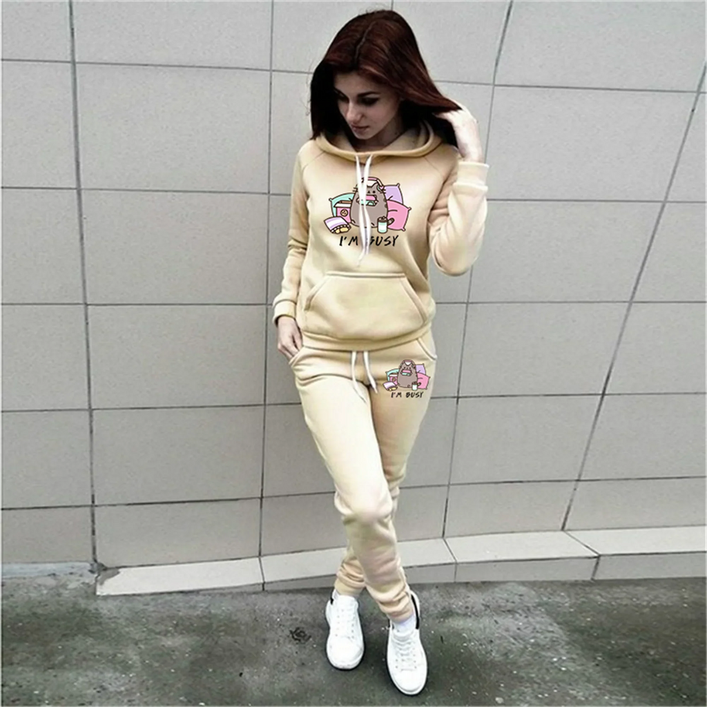 Stylish Women's Tracksuit Set for Sports and Jogging with Hooded Hoodie and Comfortable Sweatpants