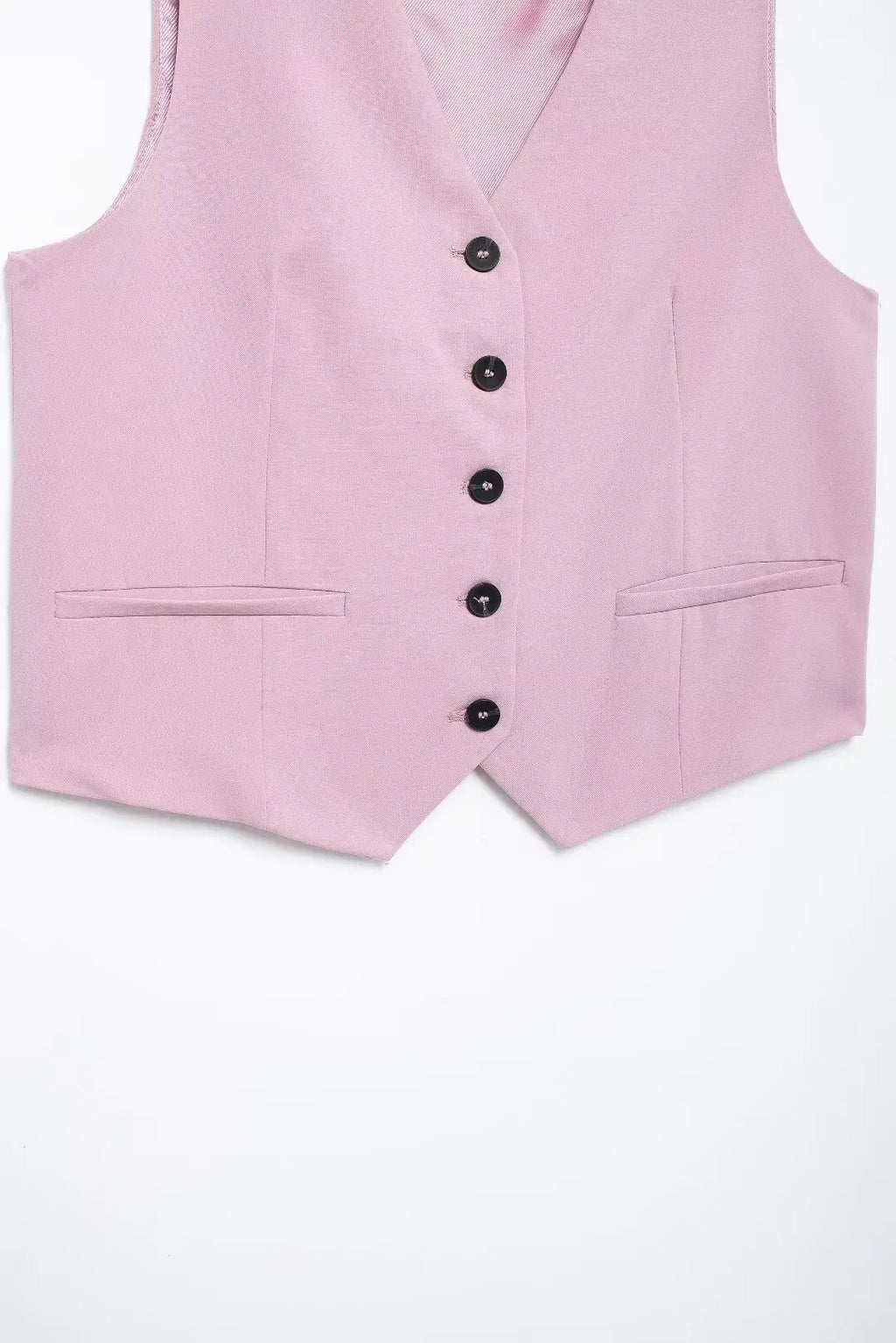 Solid Sleeveless V-Neck Vest and High Waist Zipper Loose Pants Set for Office and Casual Wear