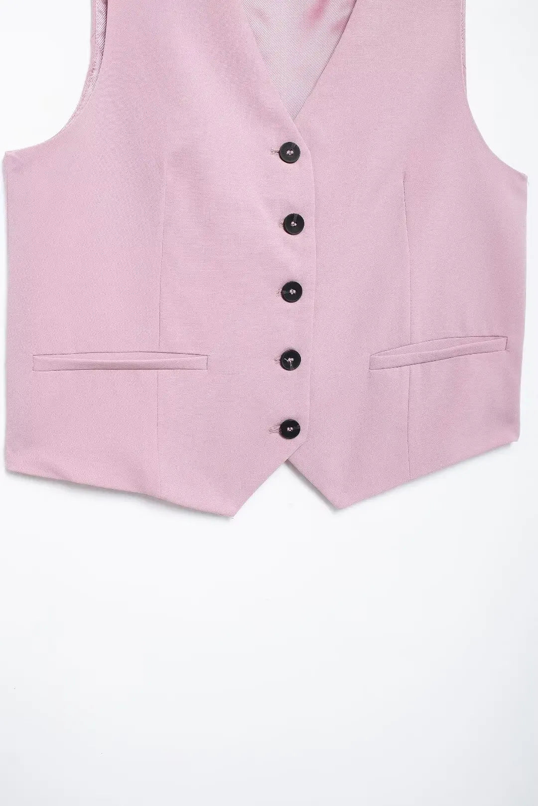 Solid Sleeveless V-Neck Vest and High Waist Zipper Loose Pants Set for Office and Casual Wear