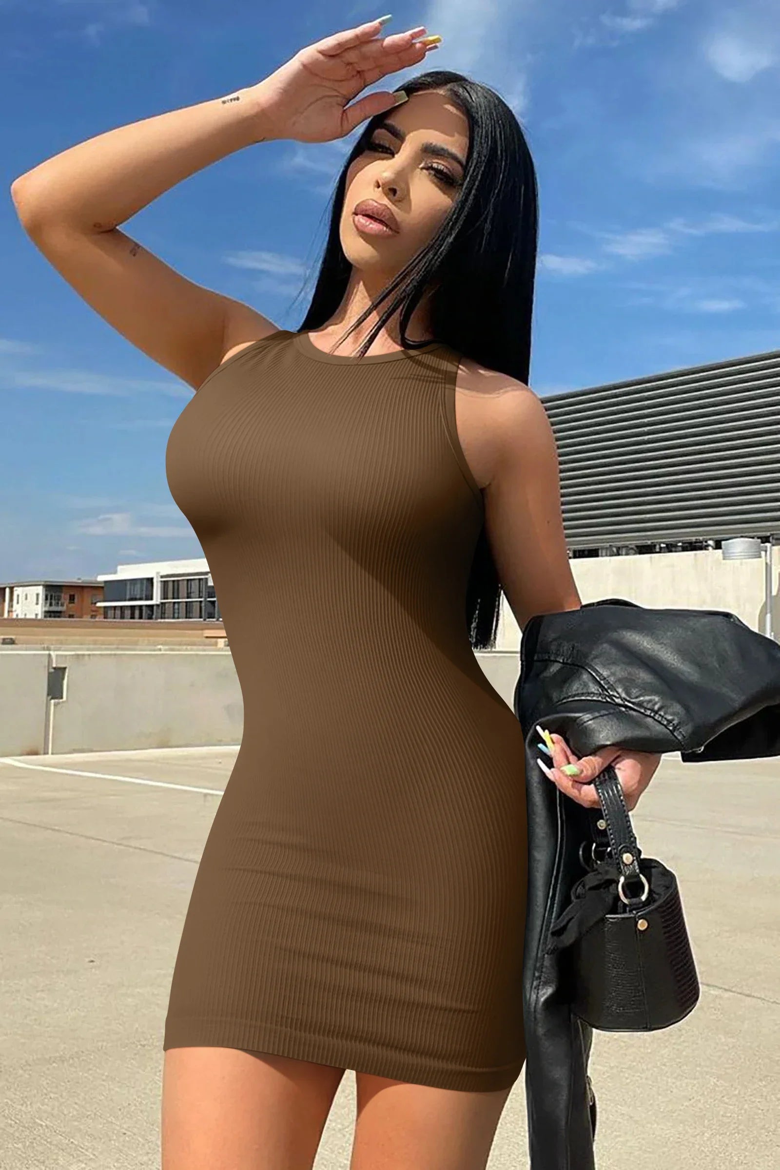 Sexy Sleeveless Bodycon Dress For Women Mini Wrap Hip