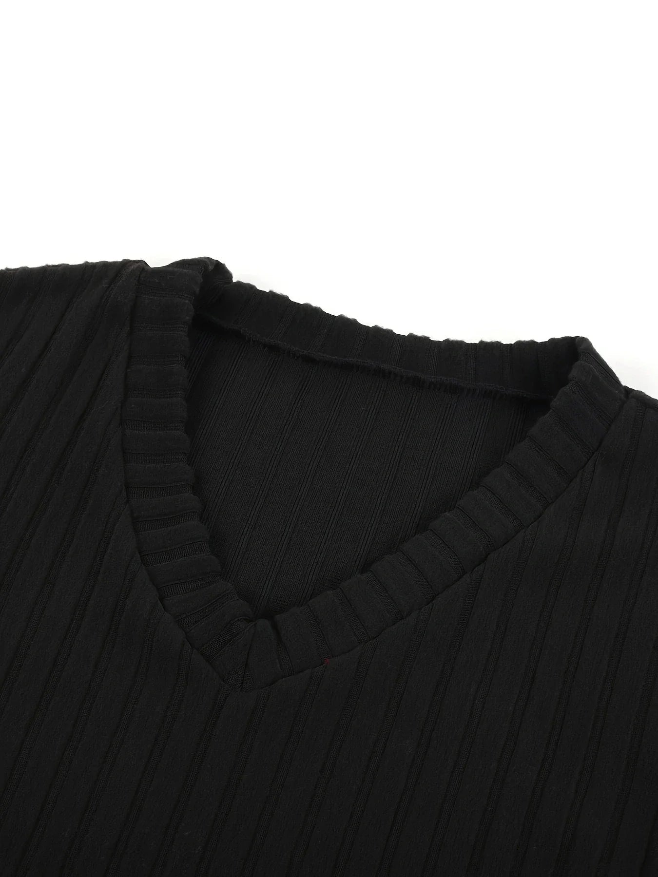 Autumn Winter Loose Casual V Neck Striped Knitted Two-Piece Set with Long Sleeve Top and Straight Tube Pants