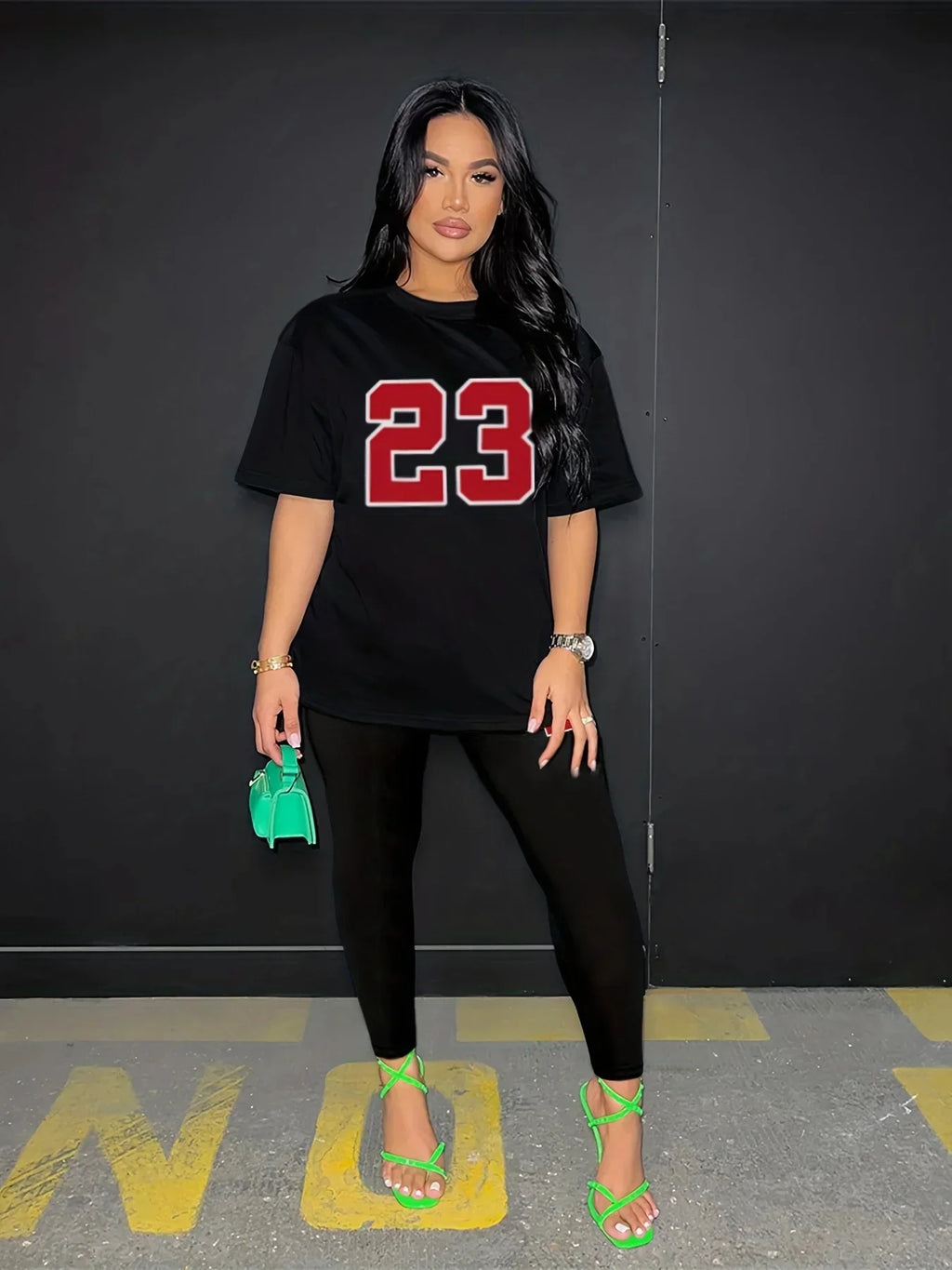 Women's Casual Loose Fit T-Shirt and Tight Bottomed Pants Two-Piece Set