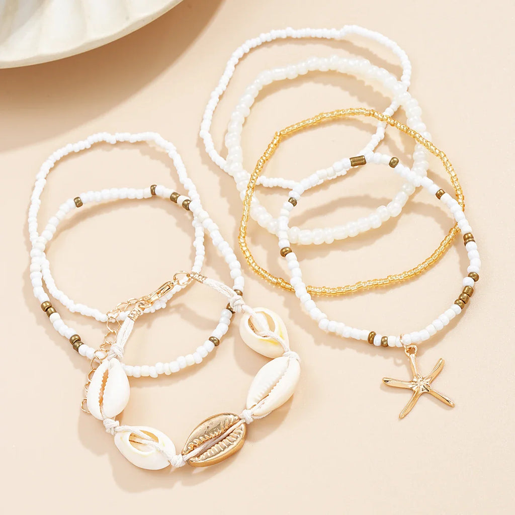 Bohemian Beach Bracelet Set with Shell Beads and Starfish Accents for Women