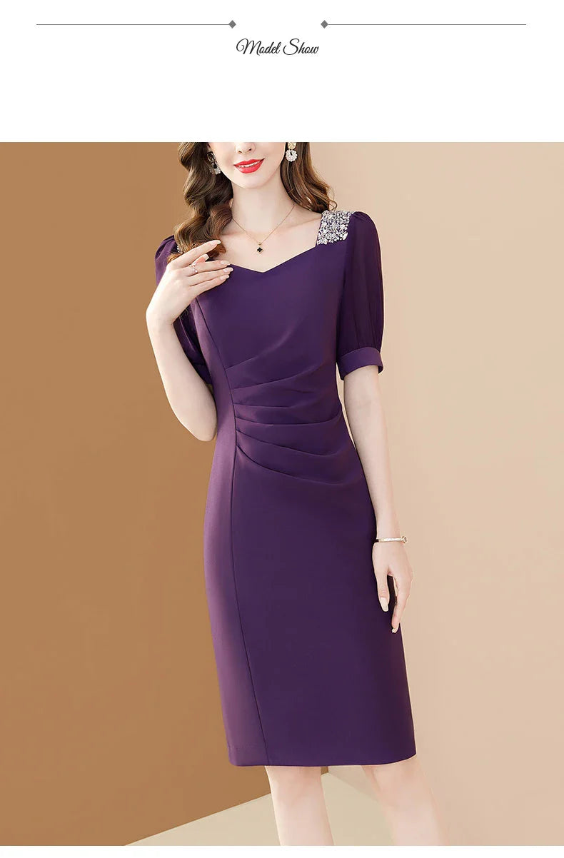 Purple Embroidered A Line Dress For Office And Party