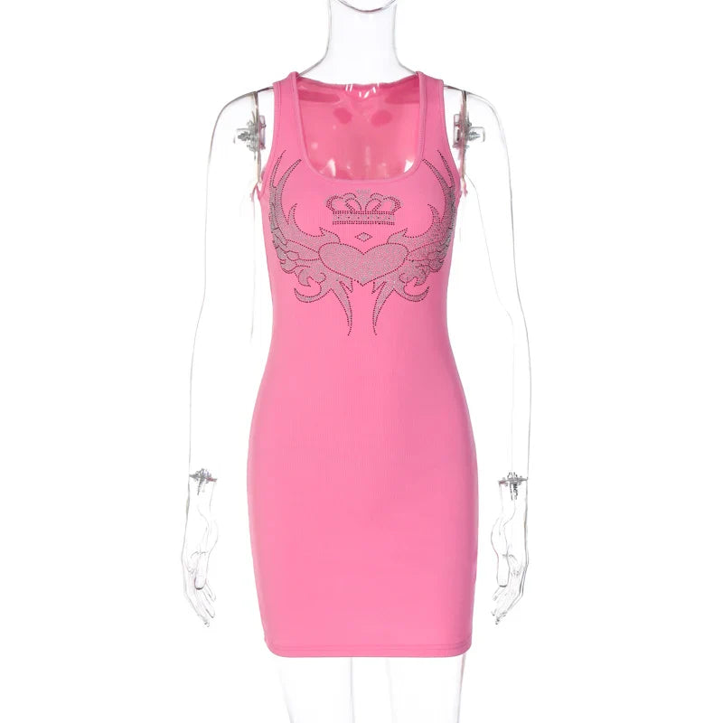 Pink Sequin Sleeveless Mini Dress For Women Party Streetwear