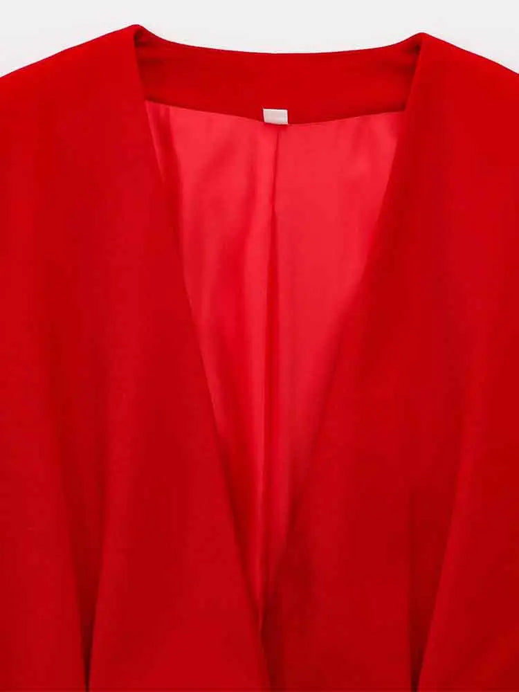 Elegant Red Belted Vest and Flared Pants Suit for Women Stylish and Versatile Two-Piece Outfit with Simple Chic Design