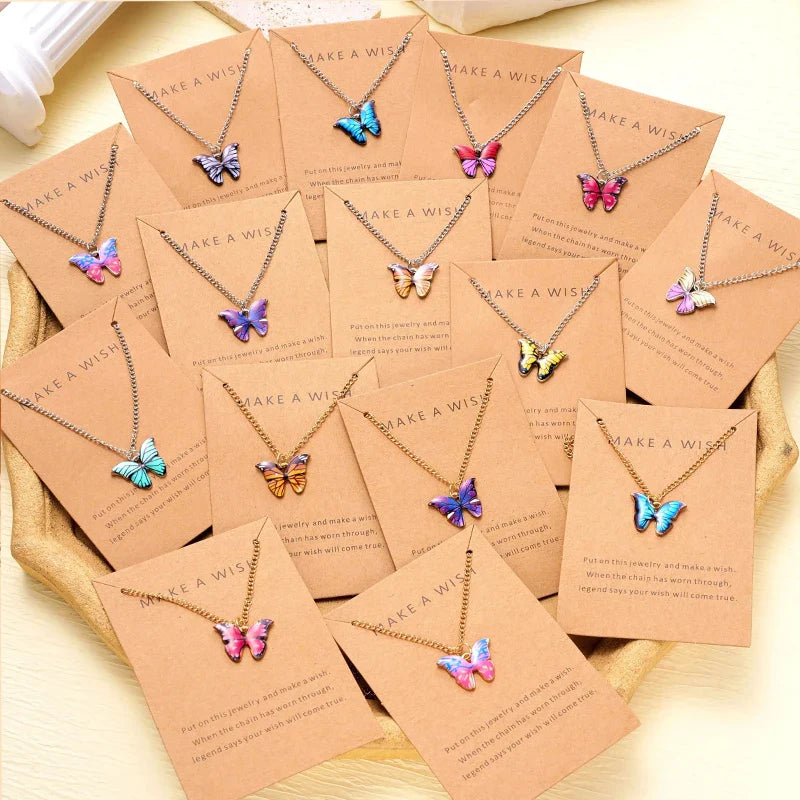 5 Piece Boho Colorful Butterfly Necklace Set for Women Cute Pendant Jewelry Gift