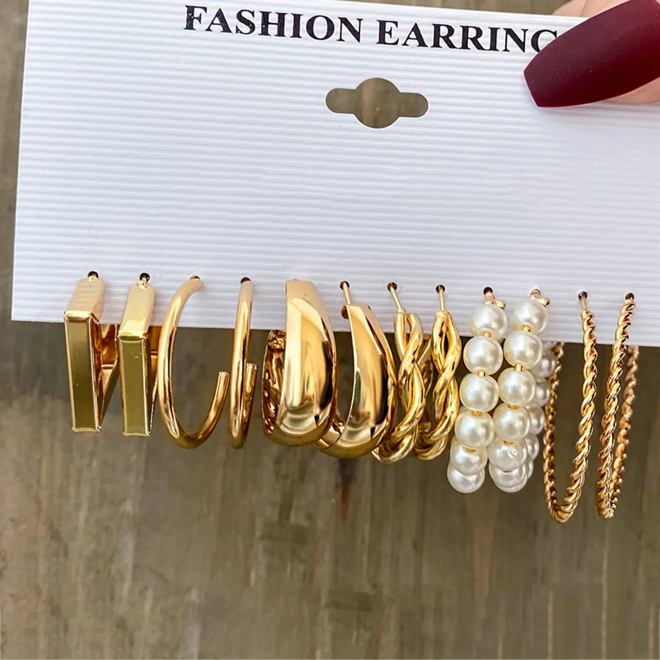 48 Pcs Boho Big Circle Hoop Earrings Set for Women with Gold Color Vintage Pearl and Heart Zircon Ear Studs Jewelry Gifts