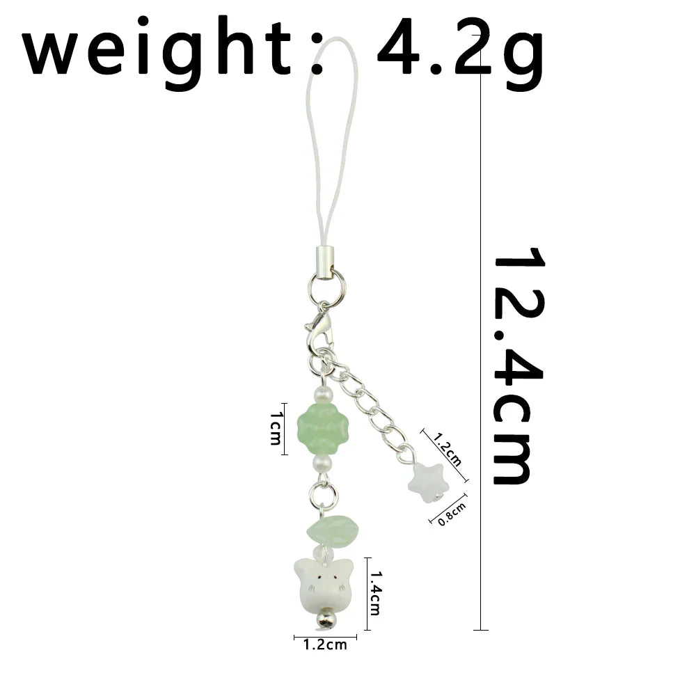Handmade Four Leaf Clover Beaded Phone Charm Cute Cat Totoro Keychain Cybercore Cell Phone Chain Pendant Bag Decor