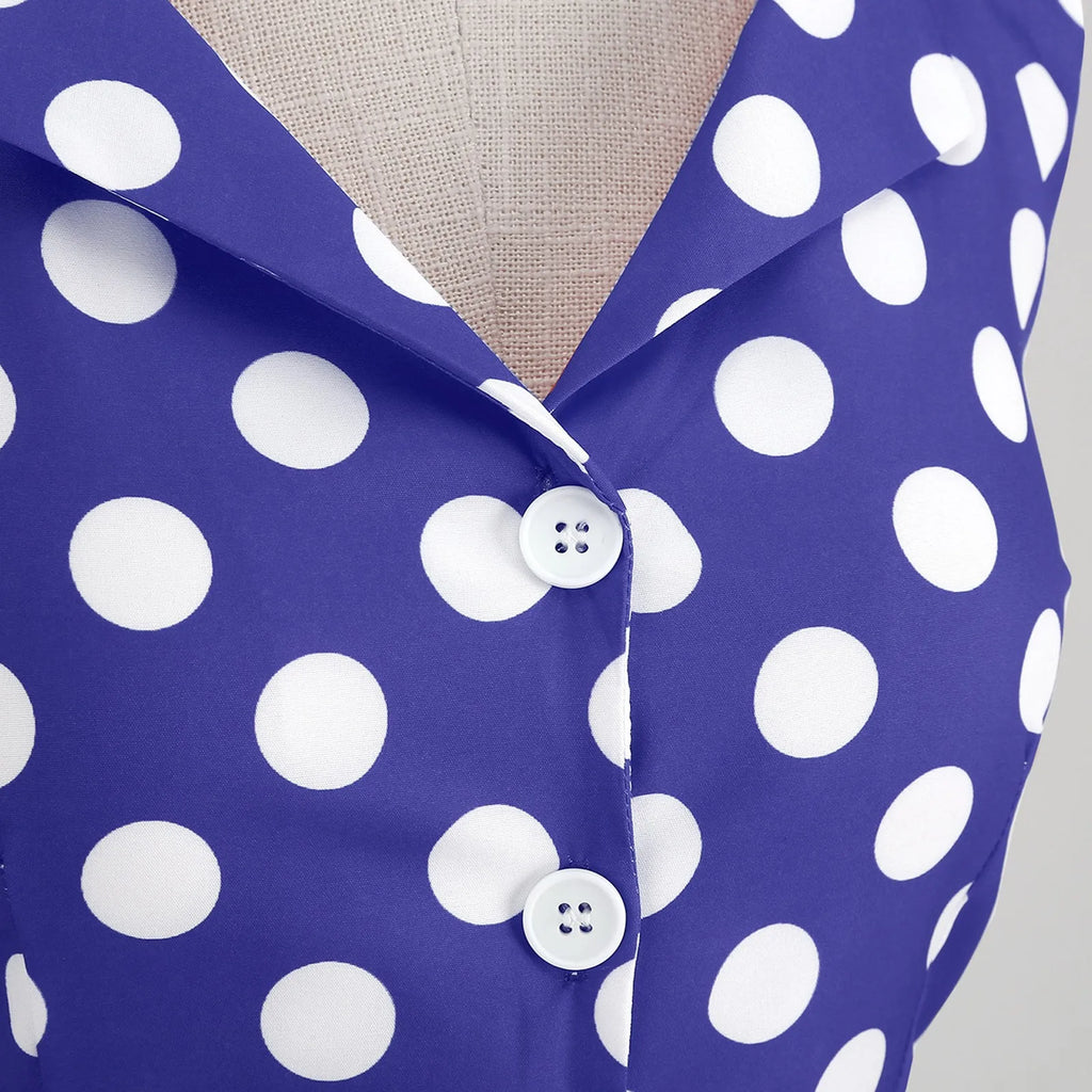 Retro Polka Dot Lace Up Backless Dress With Swing Puff