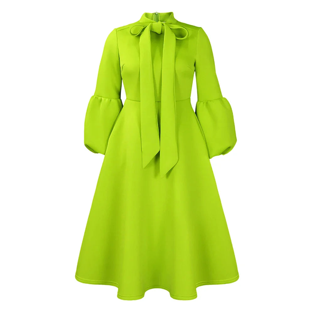 Elegant A Line Midi Dress With Bow Collar For Party