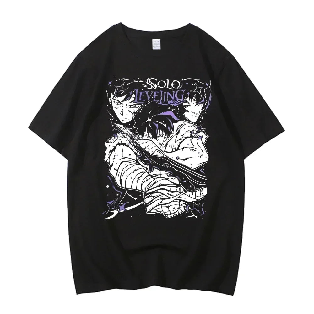 Sung Jinwoo Solo Leveling Anime Graphic T Shirt for Men and Women High Quality Cotton Short Sleeve Streetwear Tee