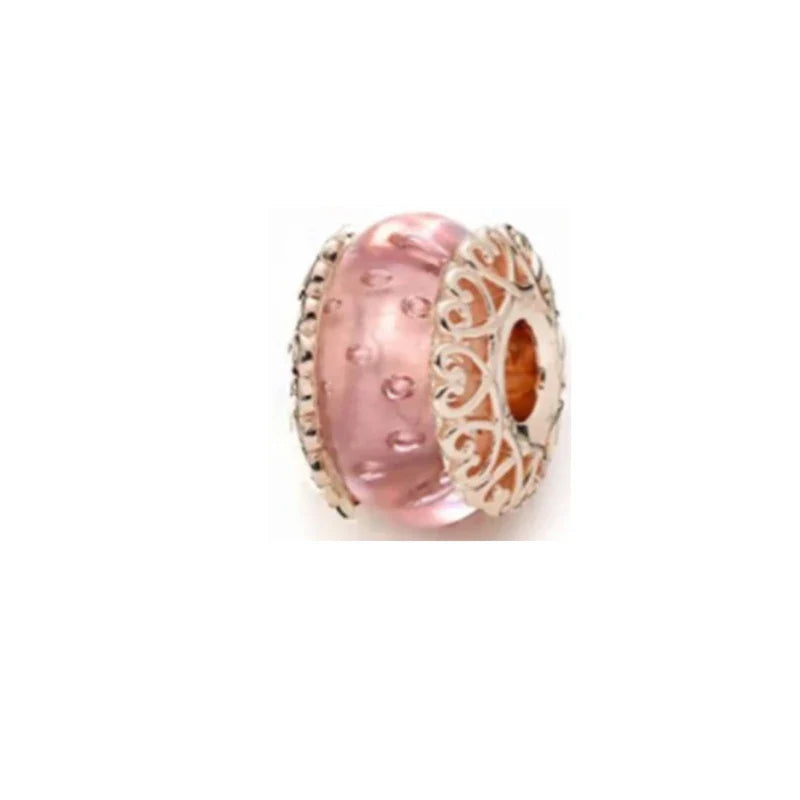 Plated Rose Gold Sparkling Pink Hot Air Balloon and Heart Charm Bead for Silver 925 Bracelet DIY Jewelry