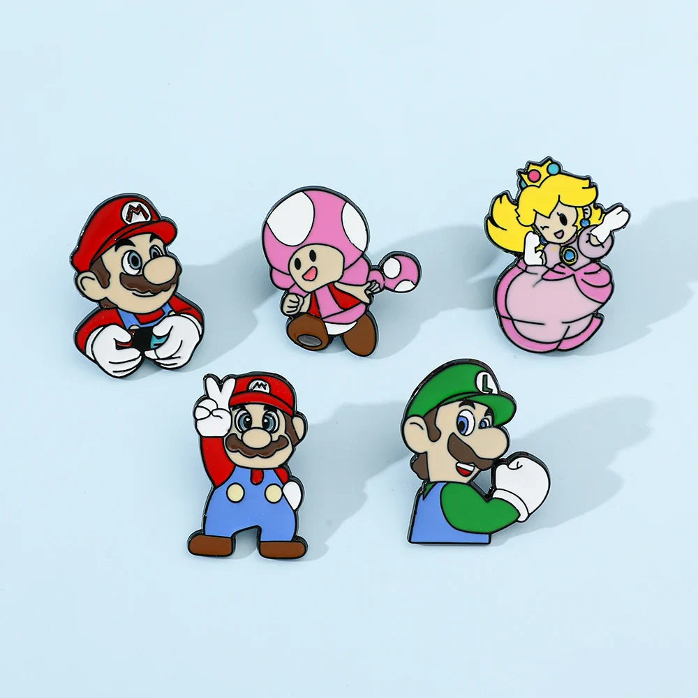 5 Pcs Super Mario Metal Brooch Set Enamel Lapel Pins for Backpack and Clothing Accessories